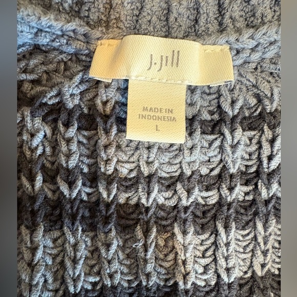NWOT J. Jill Blue Stripe V Neck Waffle Knit Chunky Cotton Sweater Womens Size L - Picture 2 of 8